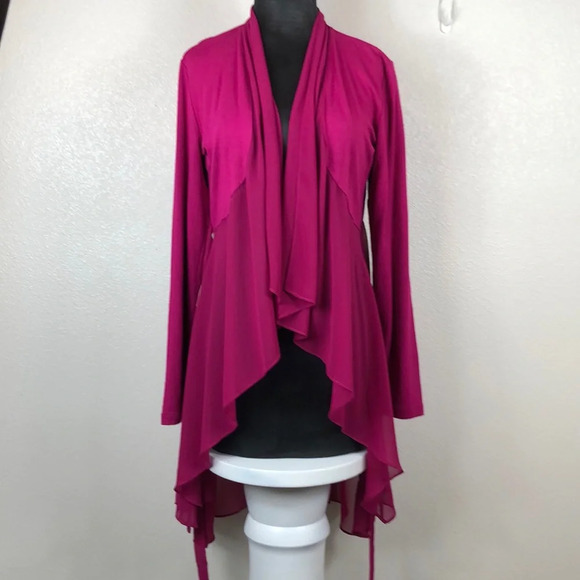 2/$30 LOGO LOUNGE by Lori Goldstein Cardigan Fuchsia Size Small Knit W/Chiffon - Picture 16 of 16
